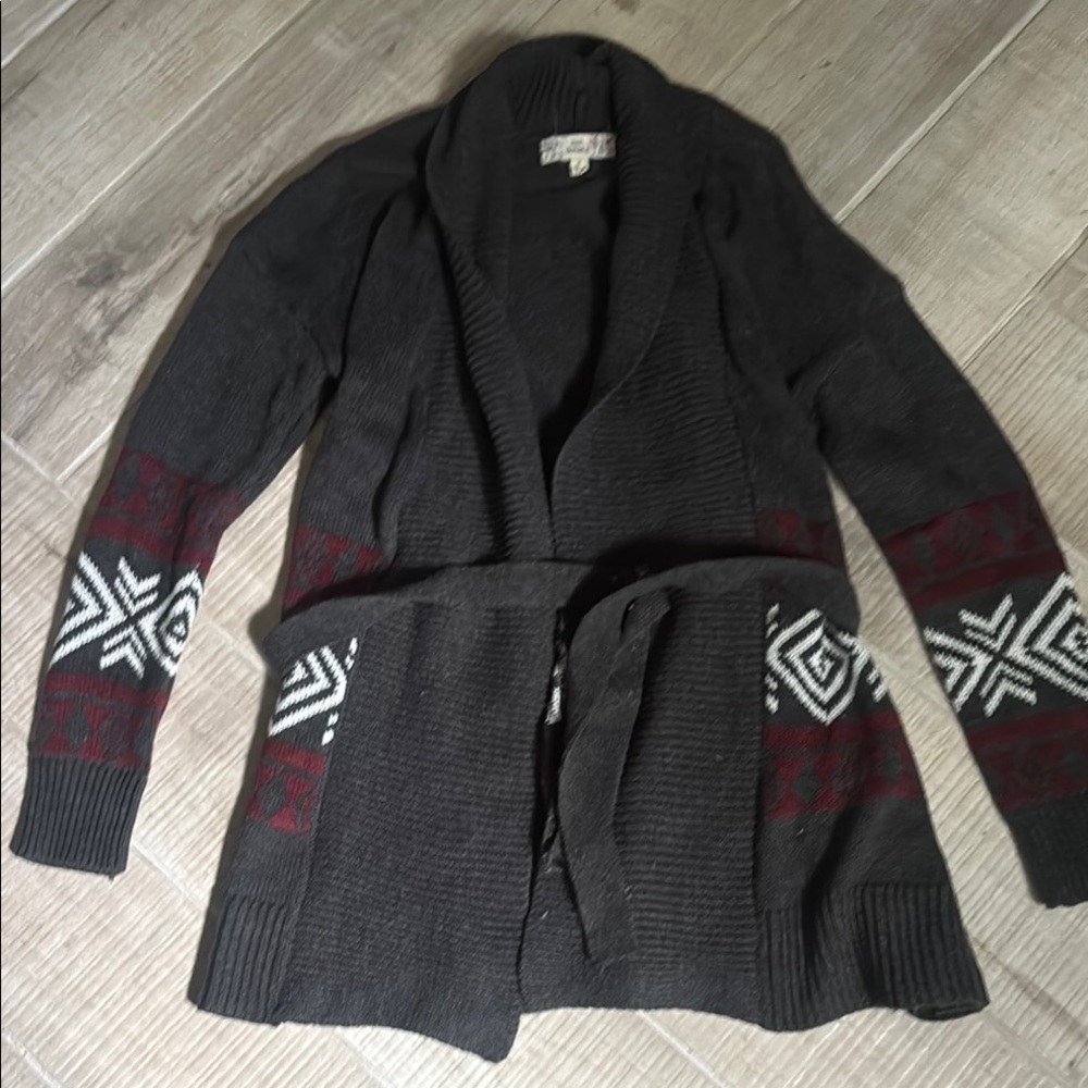 Pink Republic Black Open-Front Cardigan with Geometric Accent